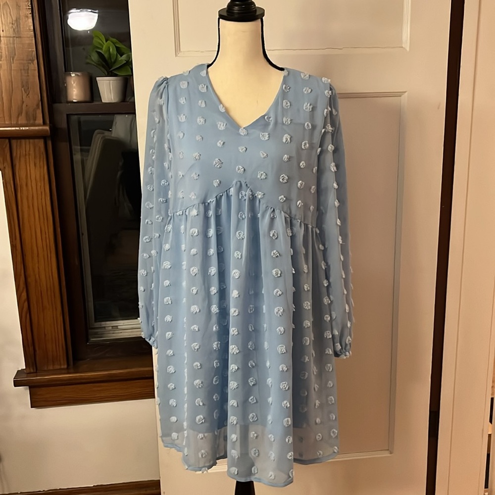 CLOSETCLEANOUT Small Blue Polka Dot Dress Amazon perfect Easter or baby shower